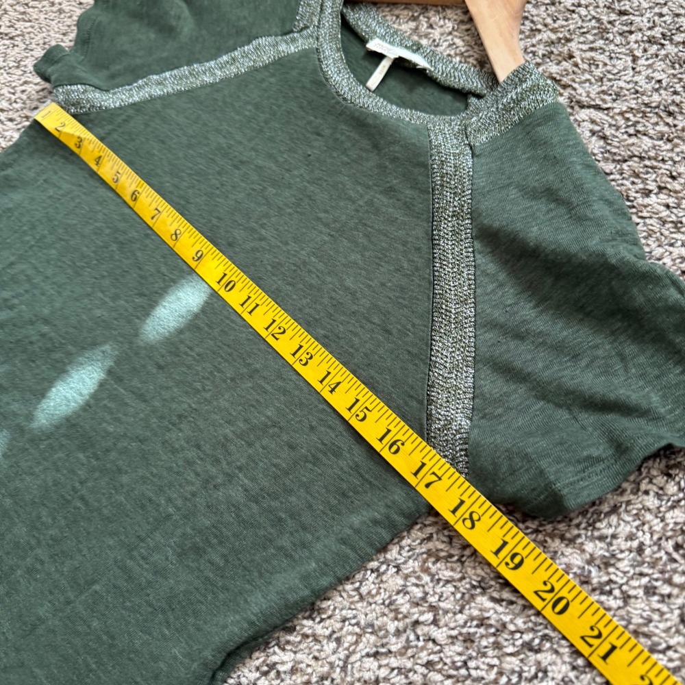 Maje Top Women Size 1 Olive Green‎ Excellent Metallic Trim Linen Raglan Tee - Picture 6 of 7
